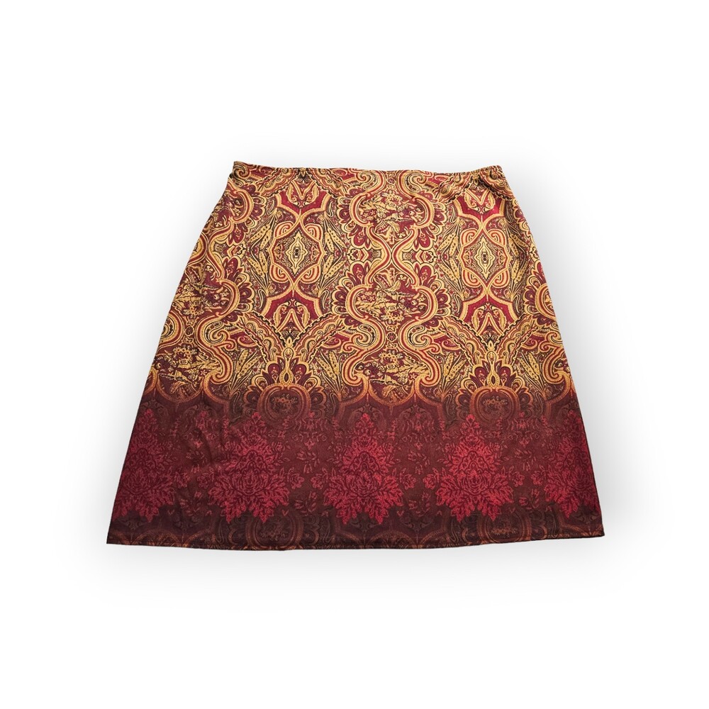 Giorgio Fiorlini Skirt Large Red Paisley Ombre Pencil Straight Knee-Length